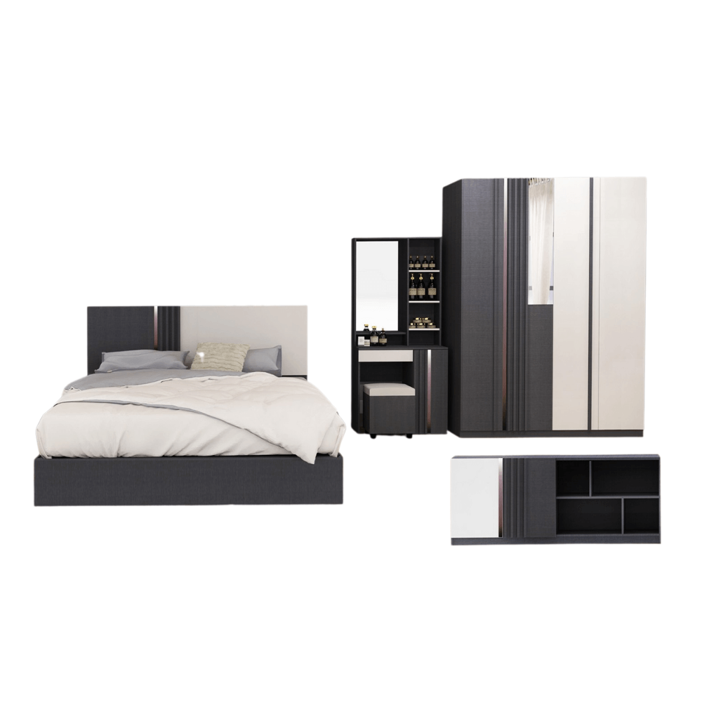 ชุดห้องนอน + ที่นอนสปริง 6 ฟุต WISDOM DESIGN FURNITURE รุ่น MARTIN สีเทา_0